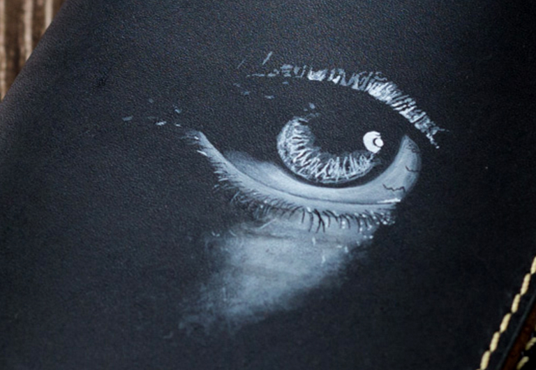 DEEP VISION: Abstract Eyes Art on Wallet by MUSHI Abstract Eyes Art on Wallet in Grey colour by MUSHI