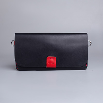 Carry-On-Wallet-Shade-Five-Image Carry on leather wallet with shoulder strap in black in Pakistan.