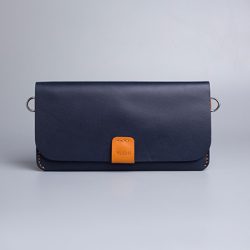 Carry-On-Wallet-Shade-One-Image Carry on leather wallet with shoulder strap in navy in Pakistan.