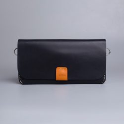 Carry-On-Wallet-Shade-Three-Image Carry on leather wallet with shoulder strap in black in Pakistan.