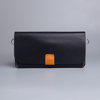 Carry-On-Wallet-Shade-Three-Image Carry on leather wallet with shoulder strap in black in Pakistan.