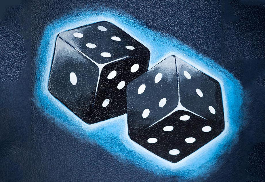 Imported genuine minimalist leather wallet in navy with dice painting in Pakistan.
