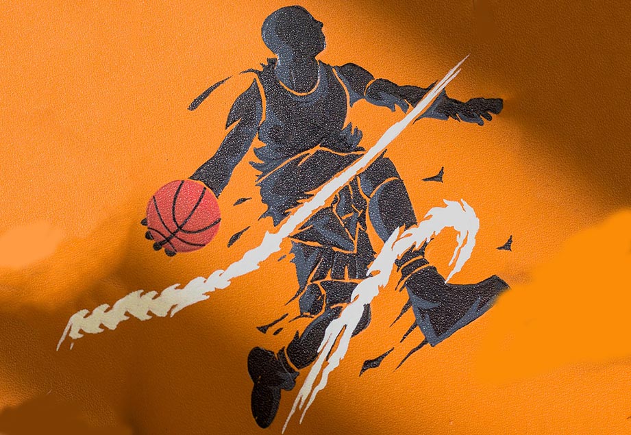 Imported genuine minimalist leather wallet in beige with basketball player painting in Pakistan.