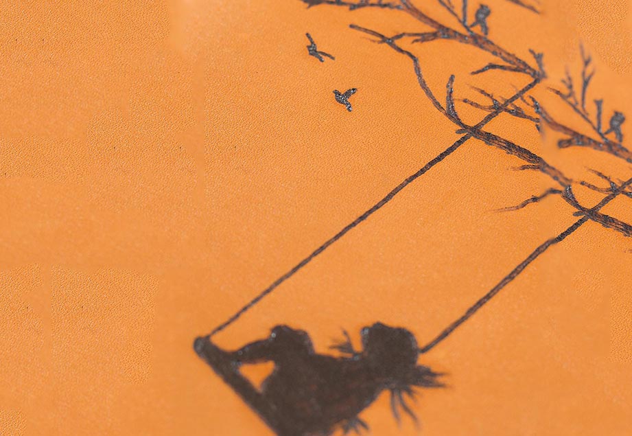 Imported genuine long leather wallet in beige with girl on a swing painting in Pakistan.