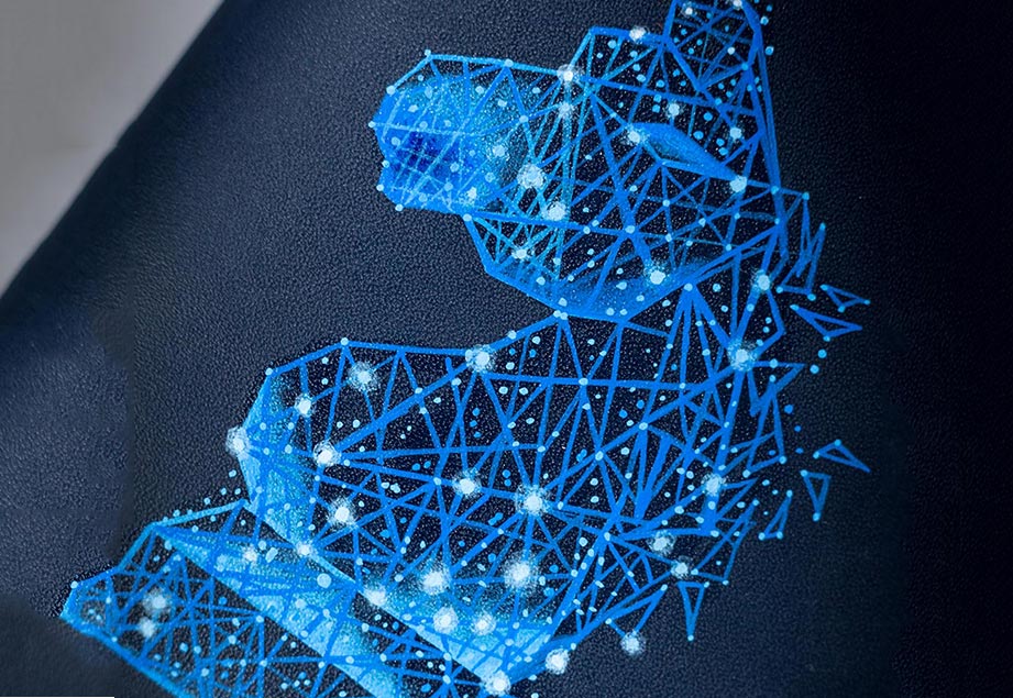 Imported genuine minimalist leather wallet in navy with chess knight painting in Pakistan.