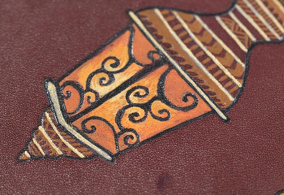 THE-LANTERN-VISION-FOOTER-IMAGE-ONE Imported genuine long leather wallet in burgundy with lantern painting in Pakistan.