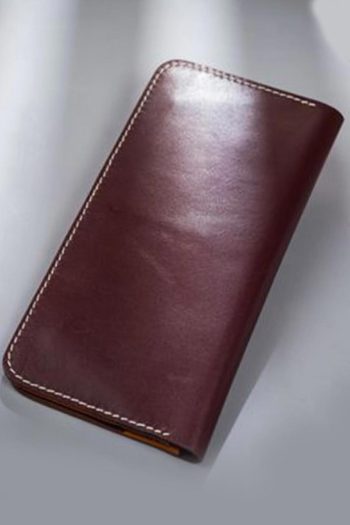 Imported genuine long leather wallet in burgundy with lantern painting in Pakistan.