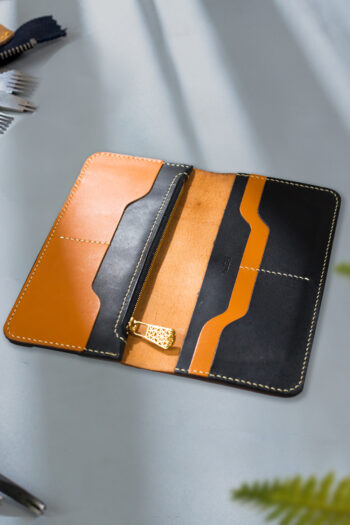 Imported genuine long leather wallet in beige with colourful birds painting in Pakistan.