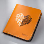 Beige vegetable-tanned leather with a heart abstract design.