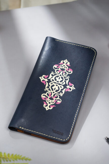 Long leather wallet with Turkish motif made from imported genuine leather for men and women