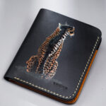 Genuine leather minimalist wallet with leopard painting, 4 slots and pull-out strap in Pakistan