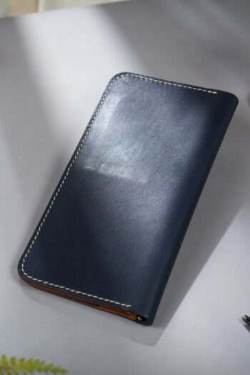 Imported genuine long leather wallet in black with colourful bird illustration in Pakistan