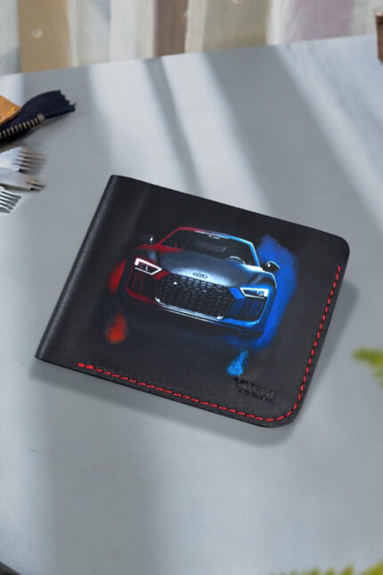 Leather wallet gift for men with Audi car design by Mushi