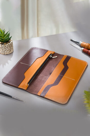 Tan and burgundy Bi fold ART Wallets Prepared By MUSHI