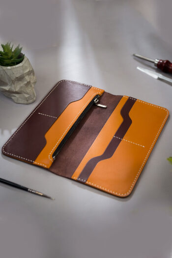 Tan and burgundy Bi fold ART Wallets Prepared By MUSHI