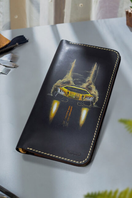 Car-themed leather wallet gift for car lovers – Mushi design