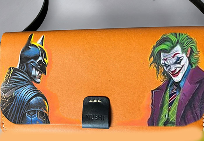 A Luxury Black leather purse with handmade art for women by MUSHI