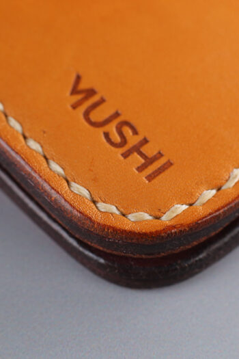 Leather orange Wallets stitched by hands by MUSHI