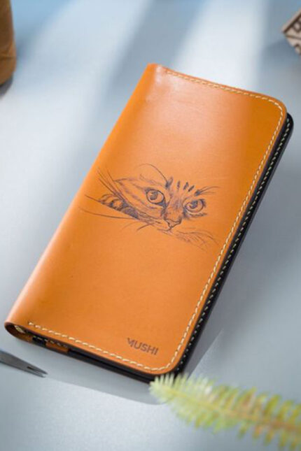 Amazing Luxurious long Orange leather Art wallet by MUSHI