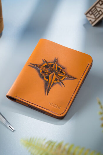 Genuine Leather Compass wheel Art Wallet Prepared By MUSHI