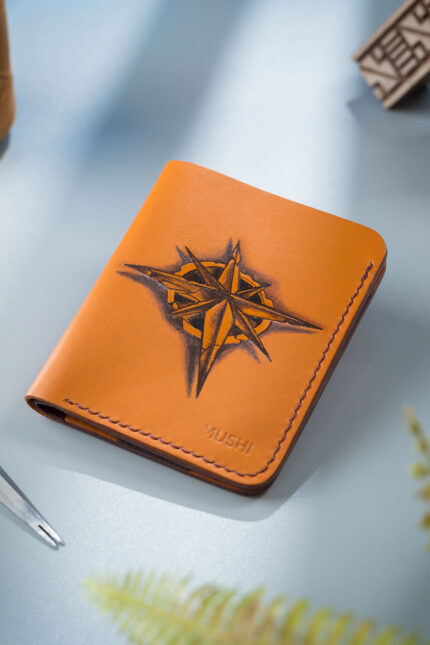 Genuine Leather Compass wheel Art Wallet Prepared By MUSHI