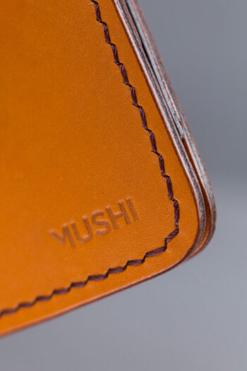 Genuine Leather orange Wallets stitched by hands by MUSHI