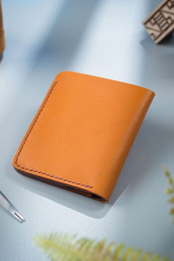 Leather orange ART Wallets Prepared By MUSHI