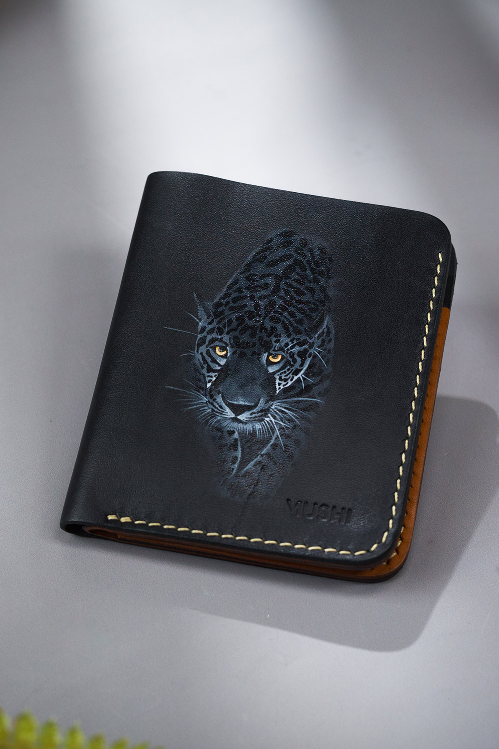 Branded Black Art Wallet by MUSHI Premium Black Leather Tiger Handmade Customize Wallet for men Prepared By MUSHI