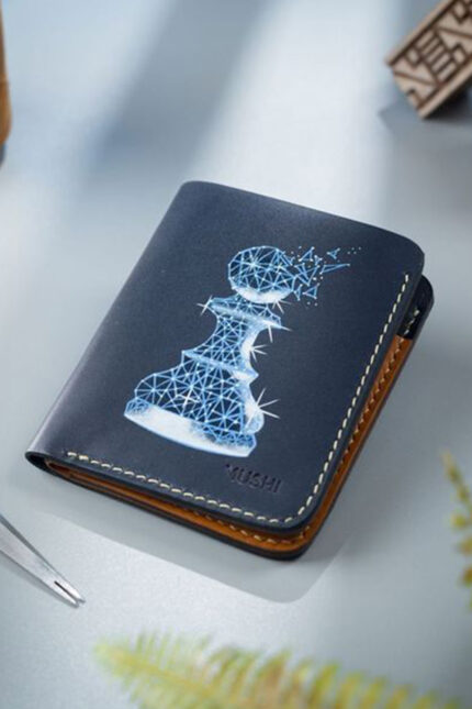 Genuine Full Grain Navy blue Leather Wallet Prepared By MUSHI