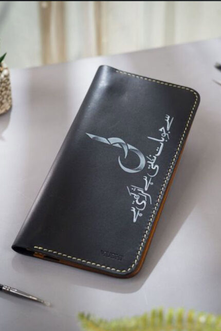 Black leather heartfelt words Art wallet by MUSHI