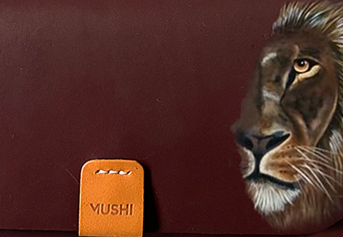 Luxury Art Lion Burgundy leather purse with handmade art for women by MUSHI