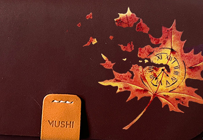 Luxury Art Burgundy leather purse with handmade art for women by MUSHI