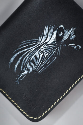 Black Leather Zebra Art Wallet Prepared By MUSHI