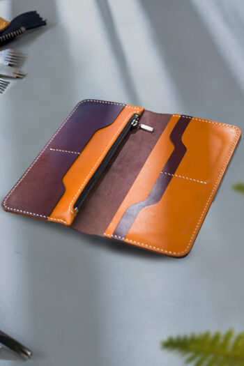 Long Leather Wallet with Wax Thread stitching by Hands
