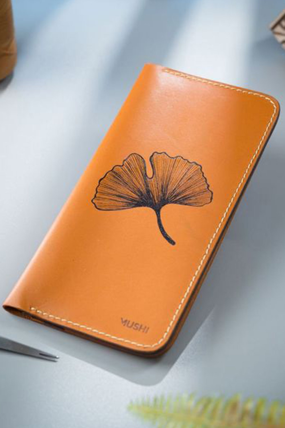 Leaf Art on MUSHI Wallet Swirling Leather Art Wallet Prepared By MUSHI