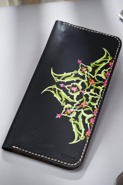 Luxury Floral Leather Wallet with hand-painted flowers