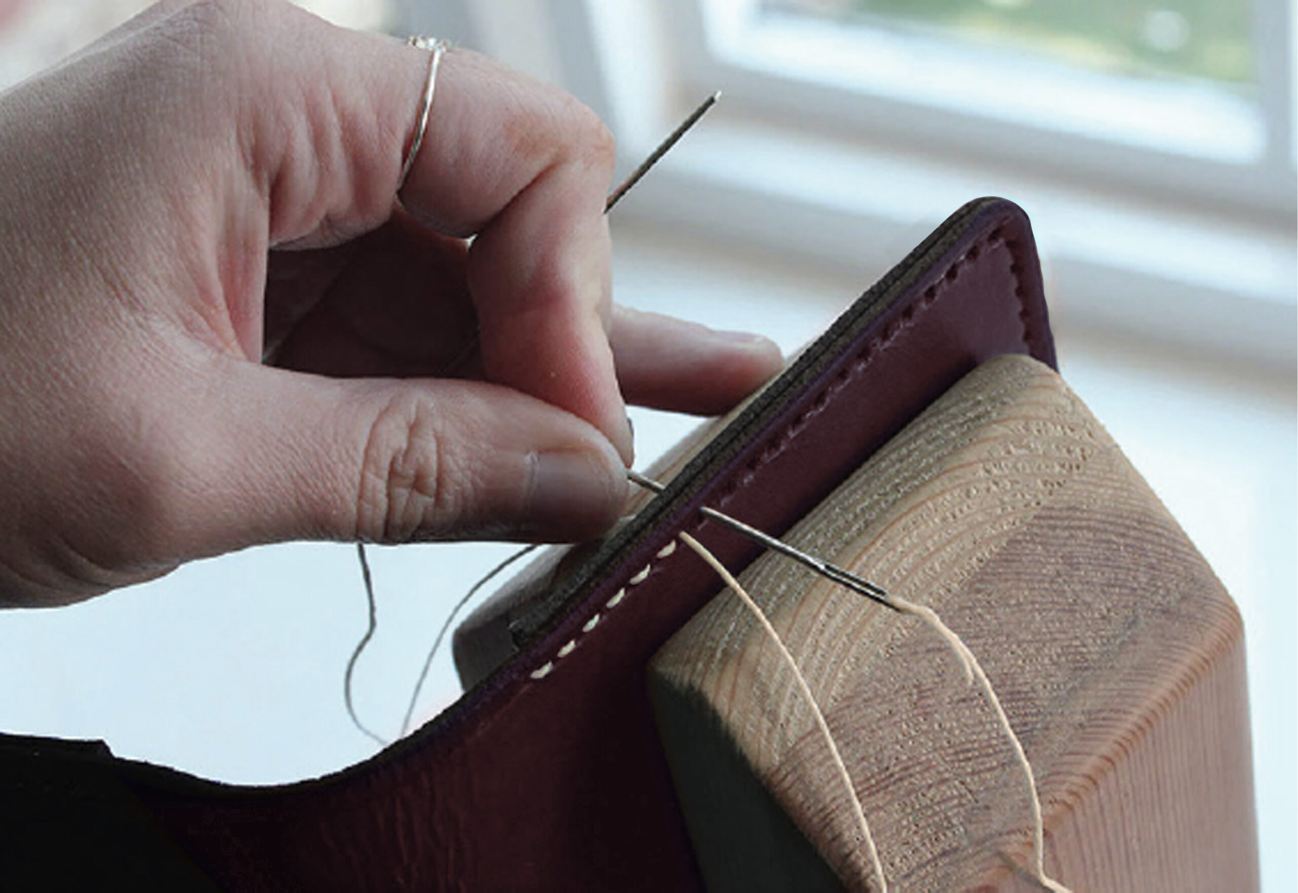 Leather Wallet stitching by hands using wax tiger thread