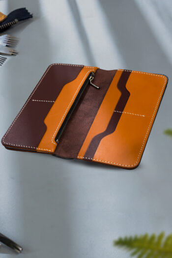 Long Leather Wallet with Wax Thread stitching by Hands