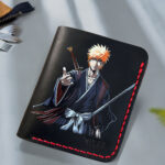Bleach Ichigo wallet featuring orange hair and sword artwork on genuine leather