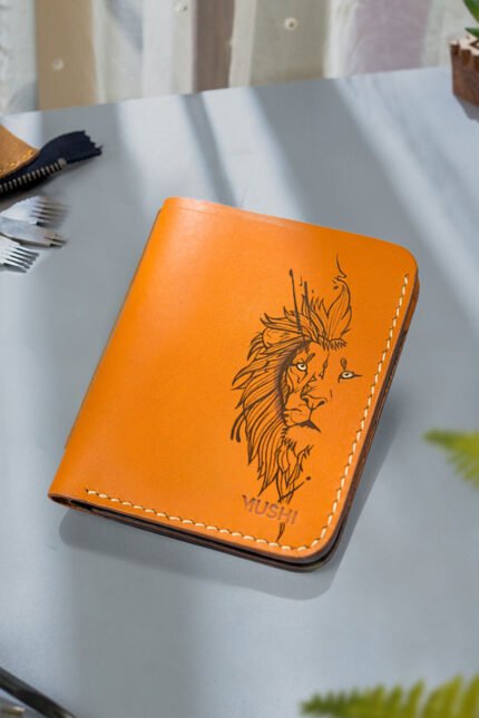 Lion leather wallet hand-painted with abstract lion artwork by MUSHI