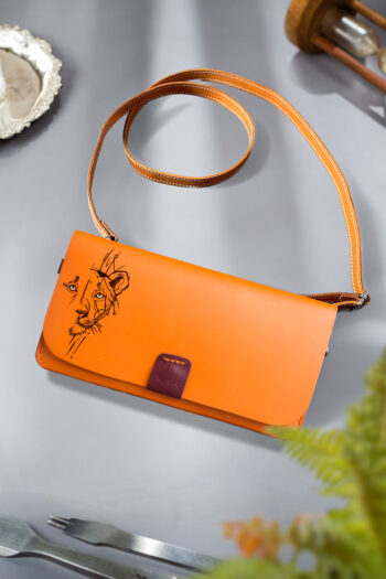 MUSHI luxury leather wallet for women with lioness artwork