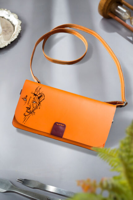 MUSHI luxury leather wallet for women with lioness artwork