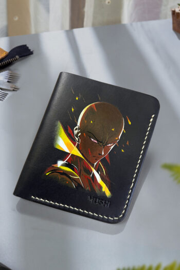 Hand-painted Saitama One Punch Man leather wallet by MUSHI